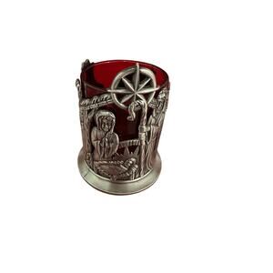 1997 Nativity Pewter Green Flashed Candle Holder Mini Votive Christmas Decor